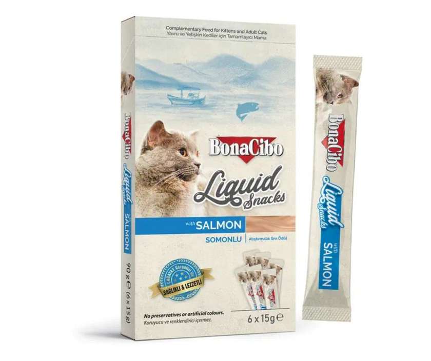 Liquid Snack for Kittens & Adult Cats of all Breeds with Salmon 6pcs