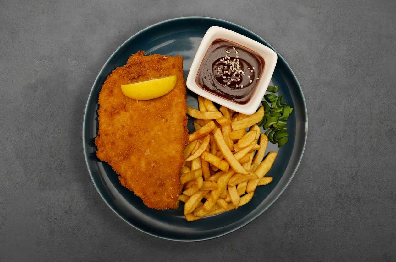 Zagreb steak, French fries, BBQ sauce