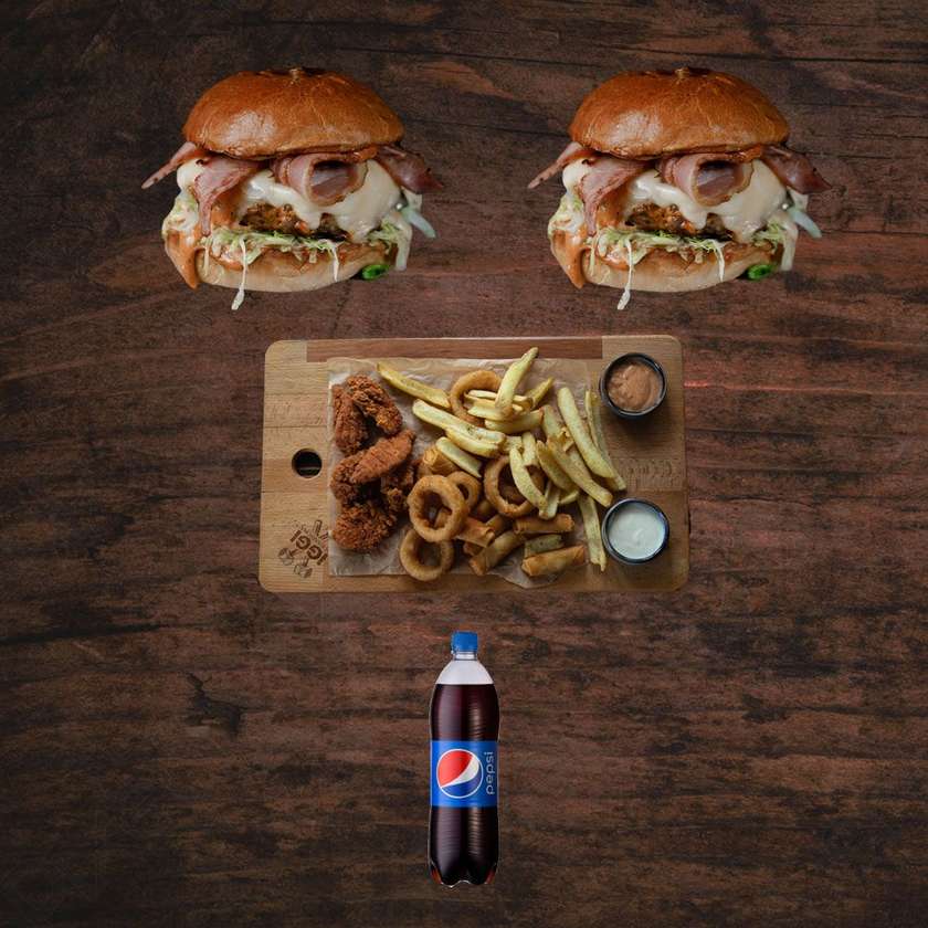 2x IGGI burgers + TASTY snack platter + Pepsi 1L
