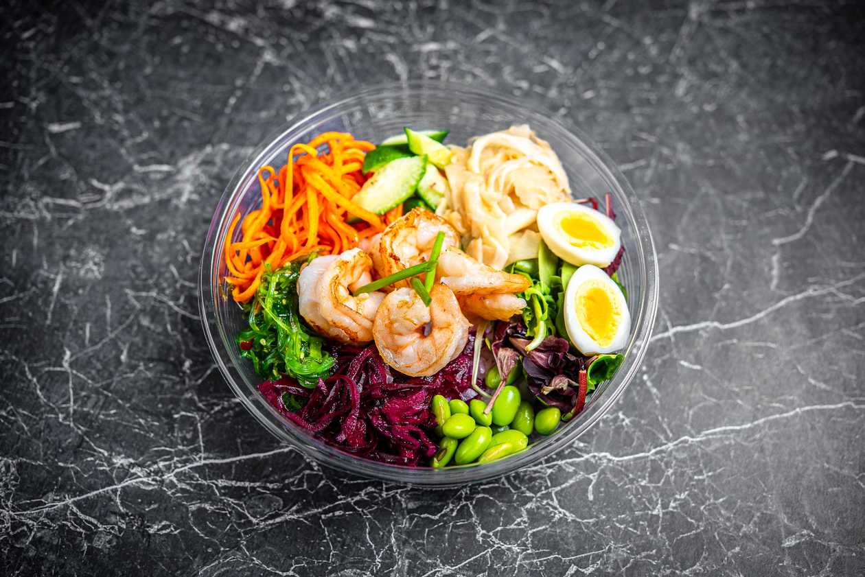 Poke Bowl with king prawns