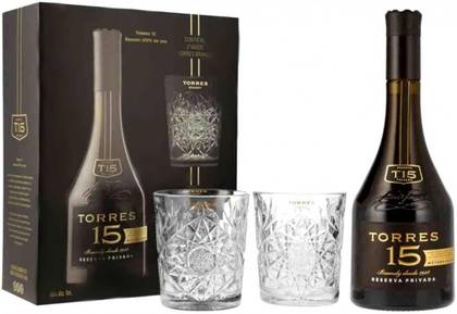 TORRES 15 Years GB 0.7L 40% Brandy + 2 Glasses