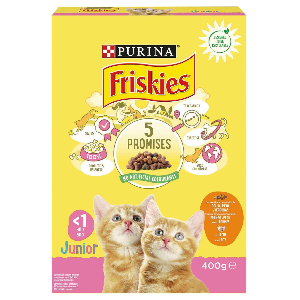 Ração Para Gato Júnior Frango, Leite e Legumes Purina Friskies 400 gr