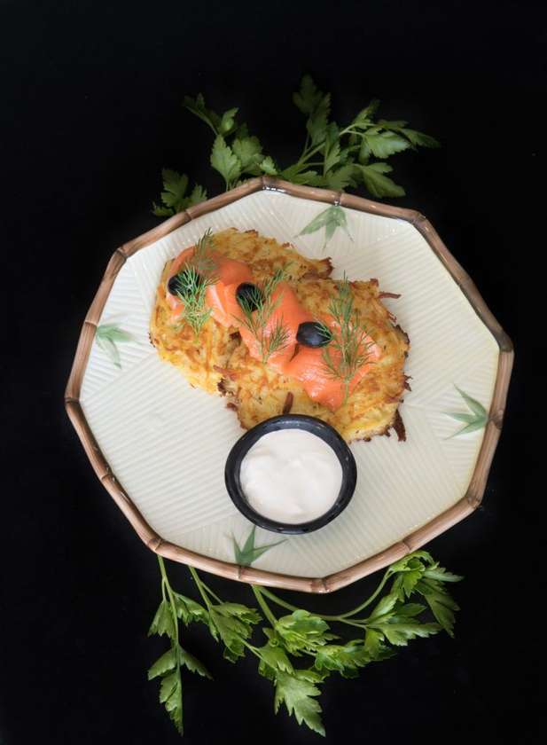 Potato pancakes with smoked salmon