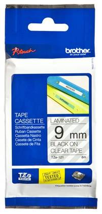 Adhesive Tape Brother Tze-121 Transparent, Black Text, Width 9mm
