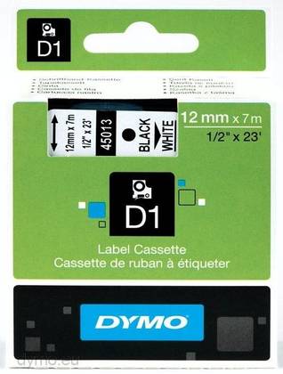 Kleepkirjalint Dymo 12mm,must/valgel 45013 D1 Black/White 7m