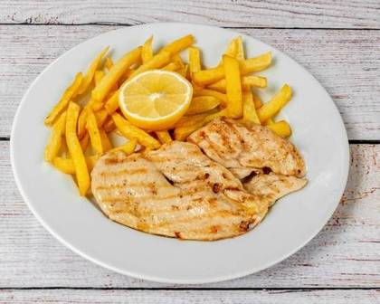 Grilled Chicken Strips with French Fries