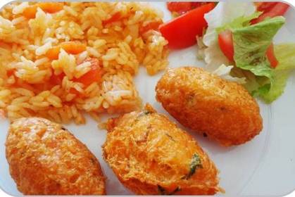 Codfish Cakes with Vegetable Rice