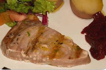 Portuguese Tuna Steaks with Boiled Potatoes and Vegetables