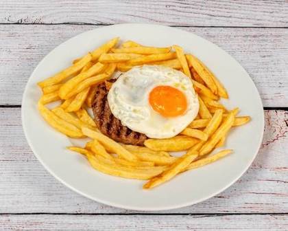 Hamburger with Egg and Fries