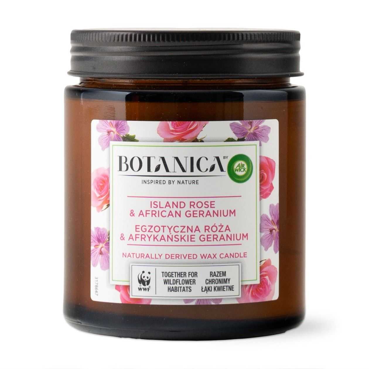 Botanica, Aromatic candle Island Rose & African Geranium, 205 g