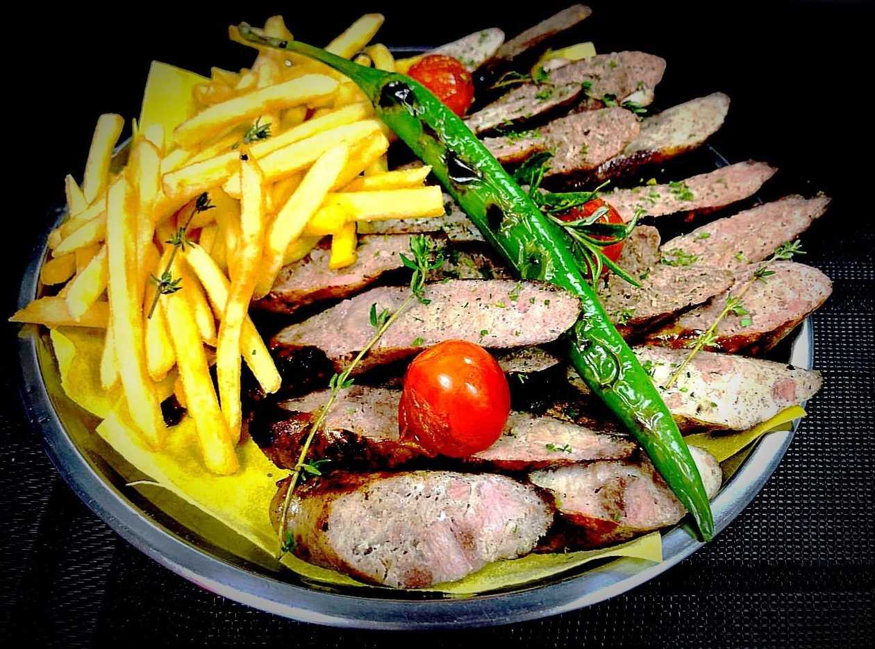 Assorted sausages with french fries