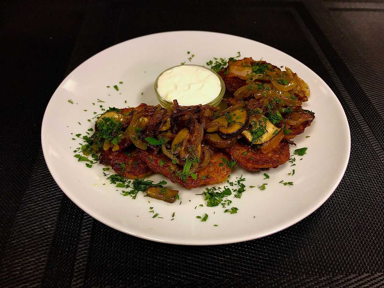 Potato Pancakes with Onion and Mushrooms