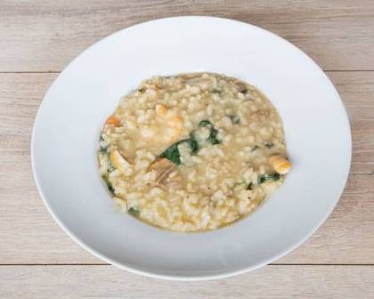 Risotto alla Funghi Selvatico con Gamberetti e Spinaci