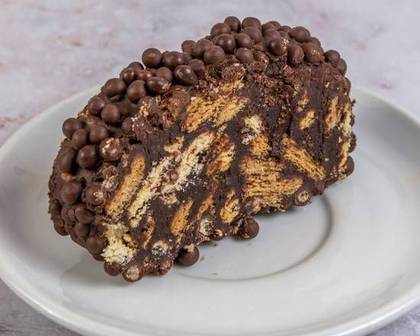 Slice of Dark Chocolate Brigadeiro Salami