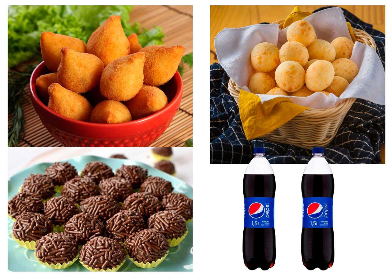 pack 2 ( 50 coxinhas+ 30 bolinha de queijo + 21 brigadeiros + 2 pepsi )