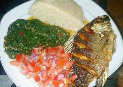 Whole Tilapia Dry Fried with Ugali, Kachumbari or Greens