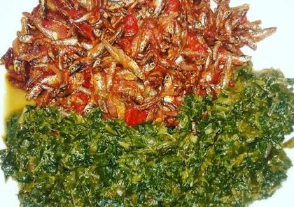 Wet Fry Omena with Ugali or Greens