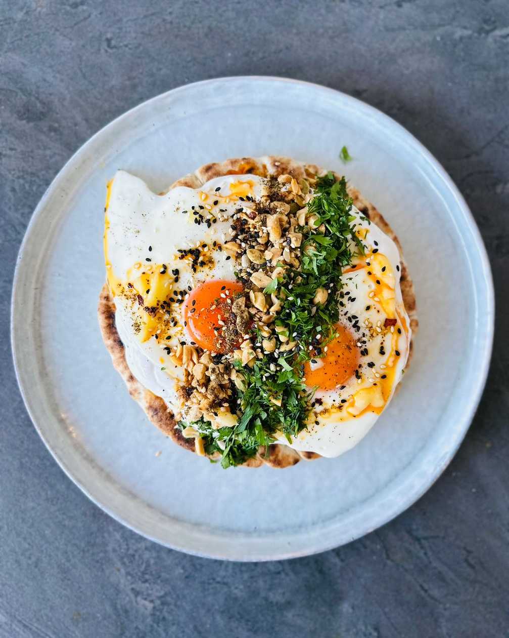 YOGHURT EGGS ON A GREEK PITA