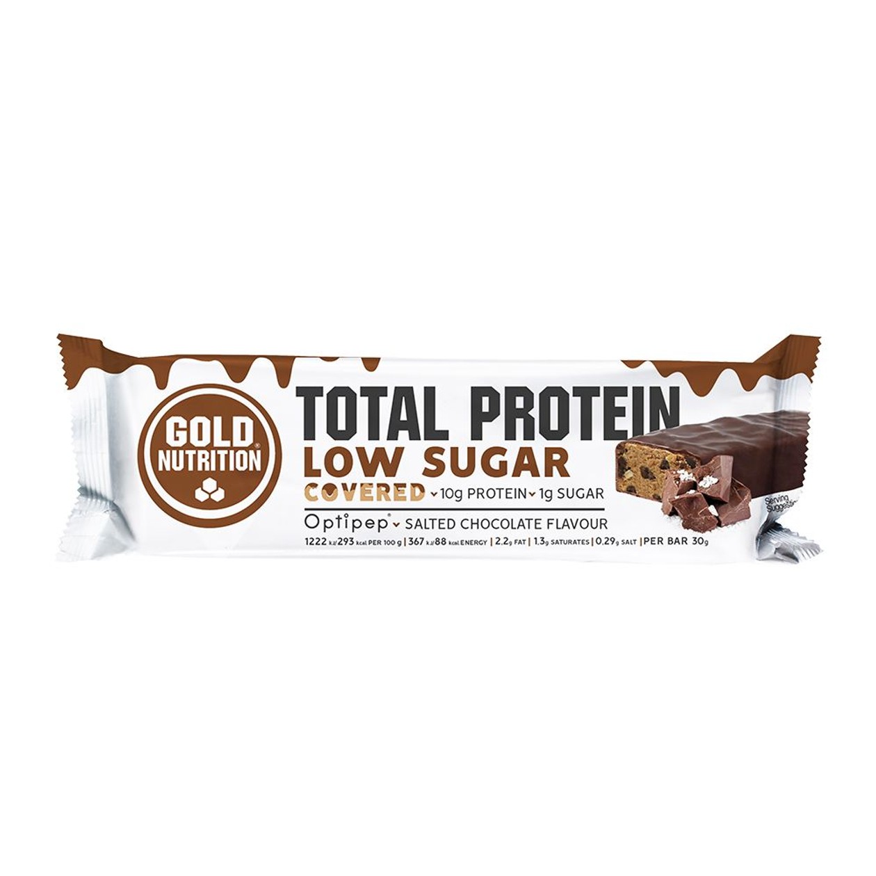 Barra Proteína Low Sugar Salted Chocolate Gold Nutrition 30 gr