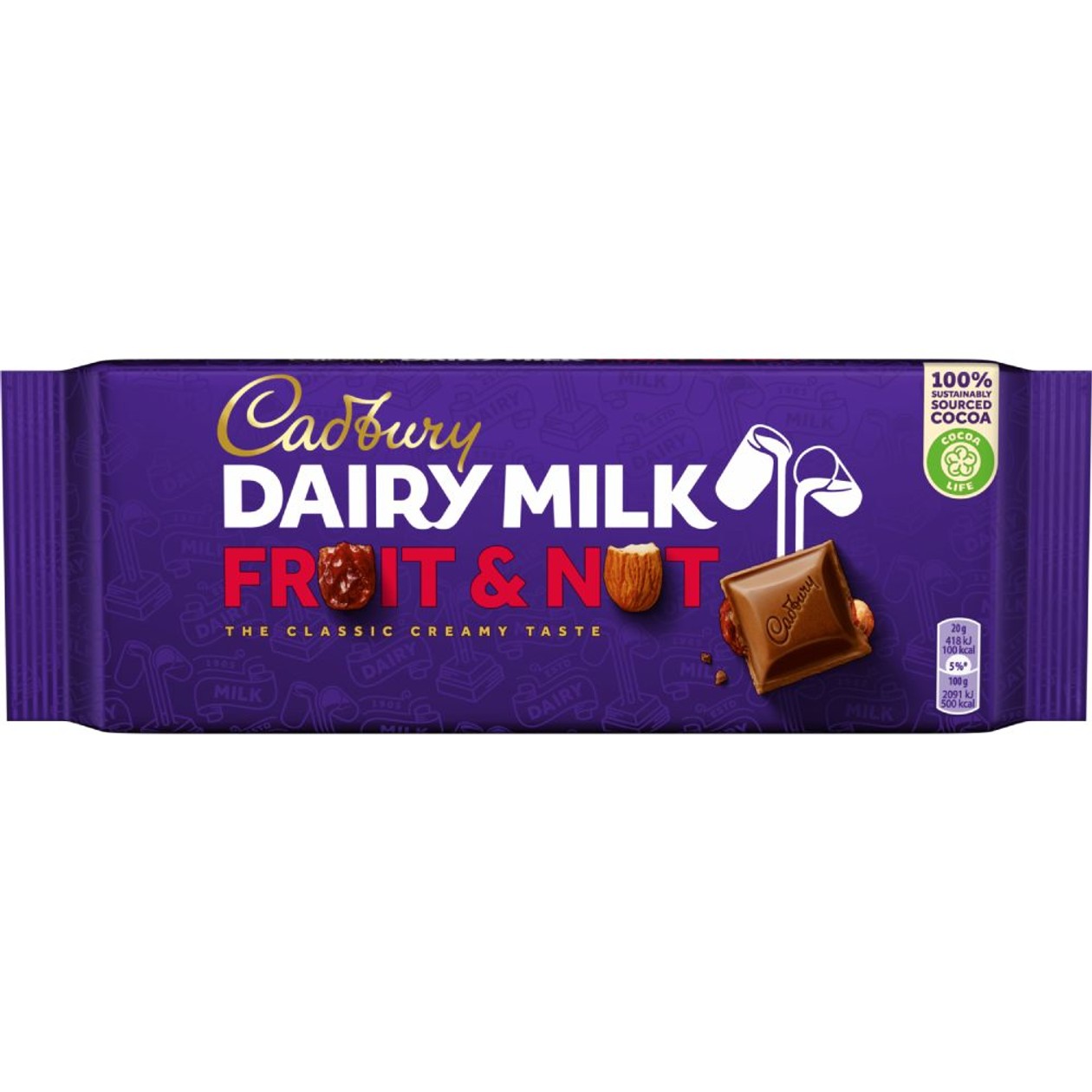 Tablete Chocolate Dairy Milk Fruit & Nut Cadbury 180 gr (validade a acabar)