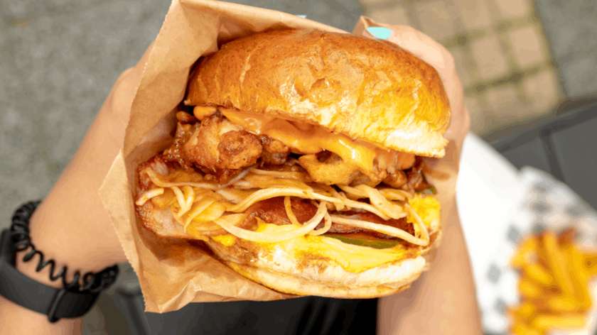 Burger fried chicken teryiaki
