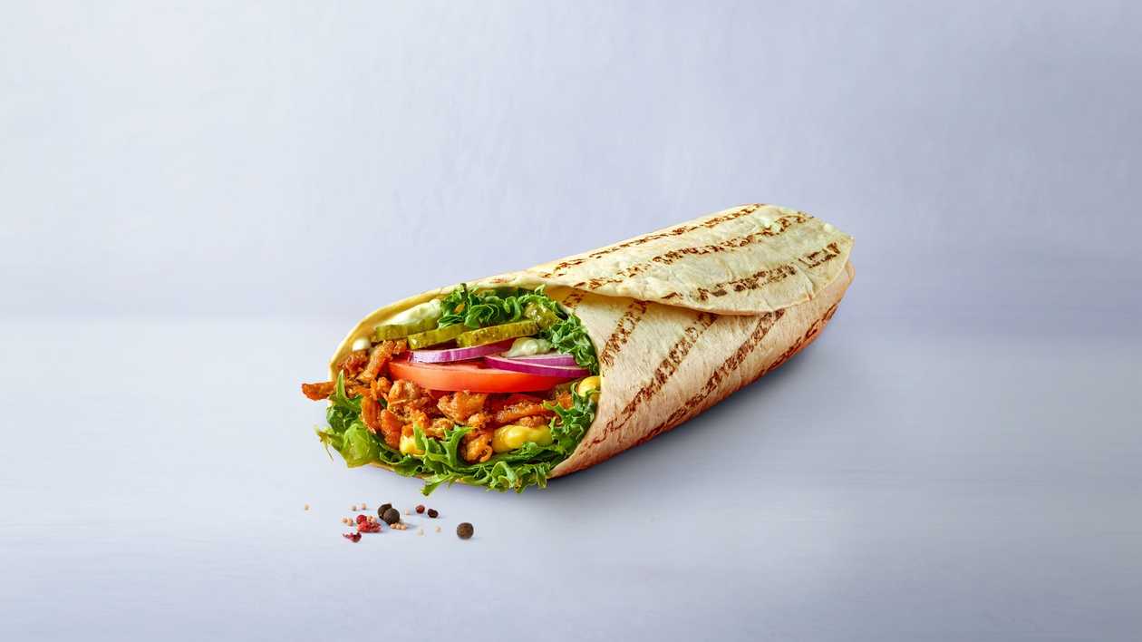Vegetarian wrap with pea kebab meat