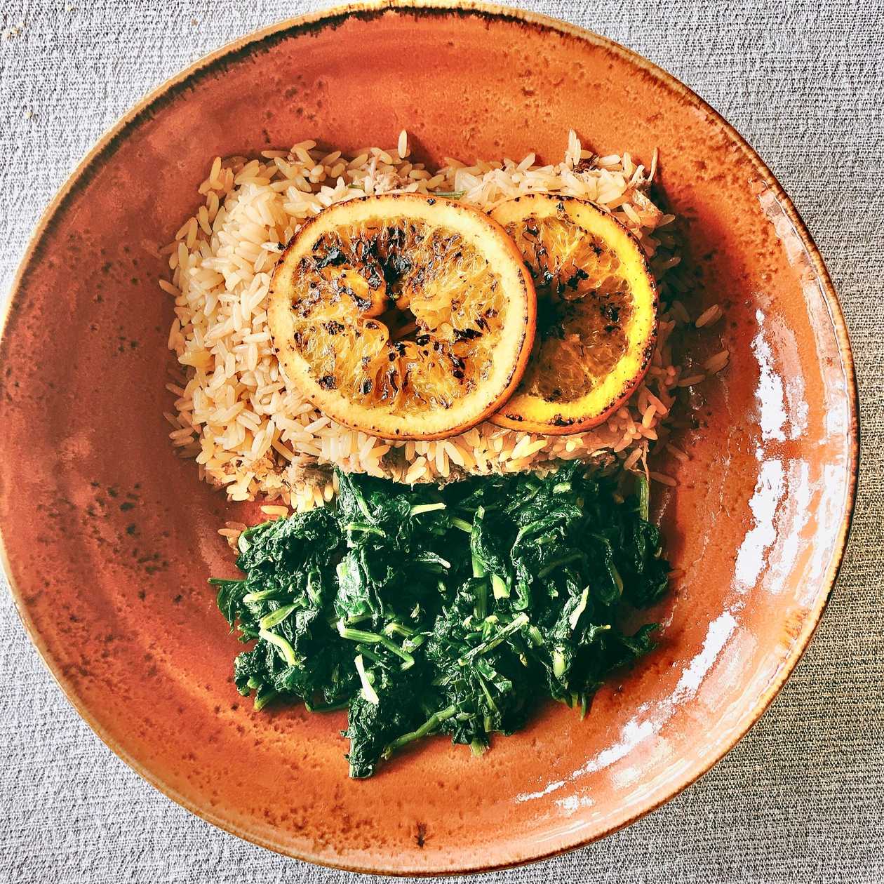 Origem Duck Rice with Sautéed Greens