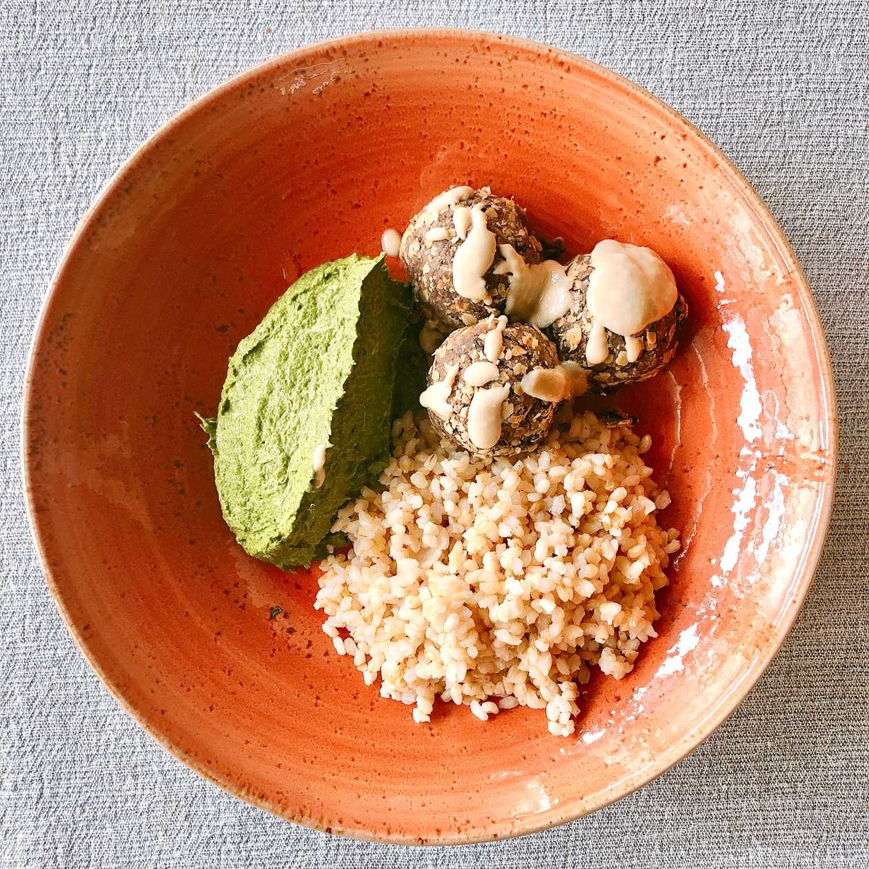 Oat and Mushroom Meatballs with Tahini Sauce