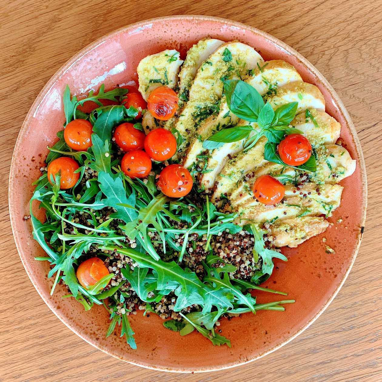 Chicken Breast with Basil Pesto and Quinoa with Arugula