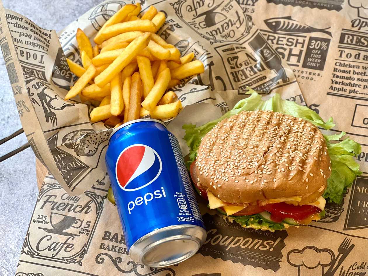 Crispy chicken burger meal