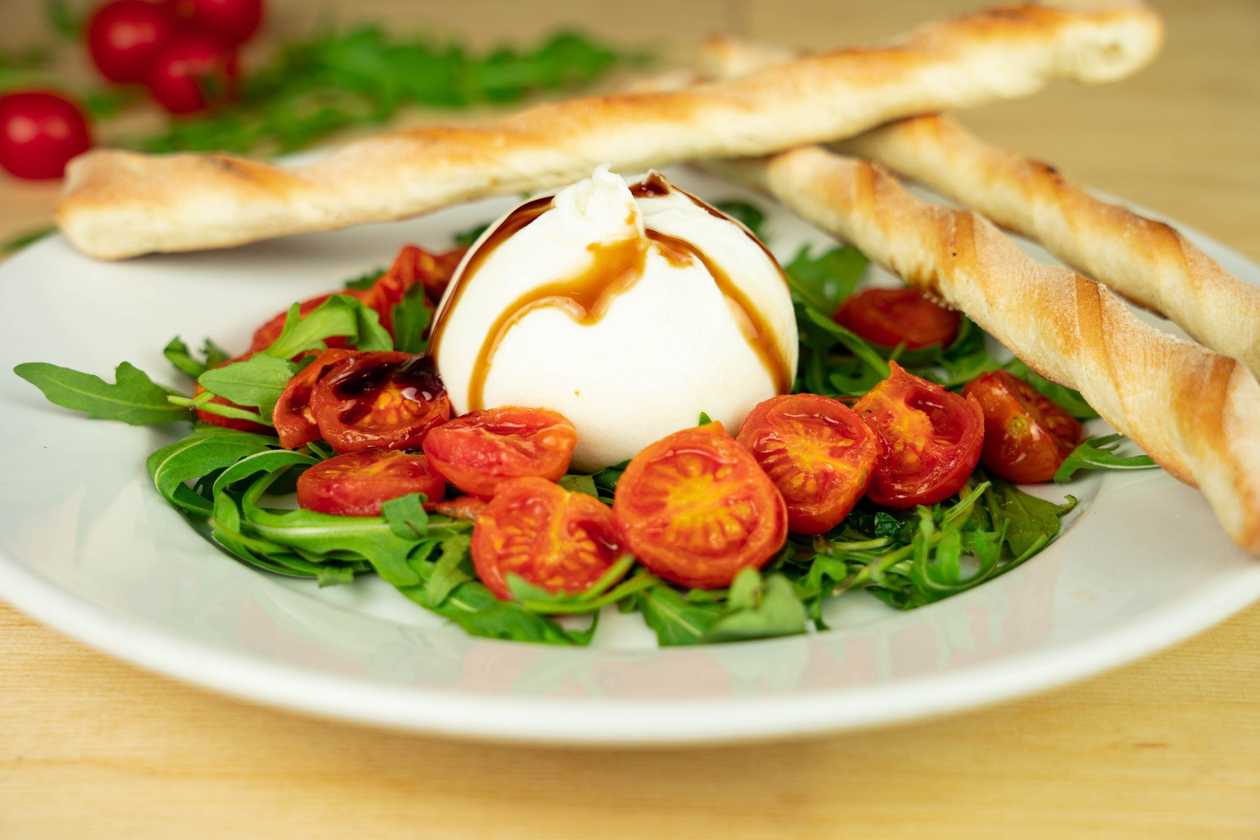 Burrata with baked cherry tomatoes