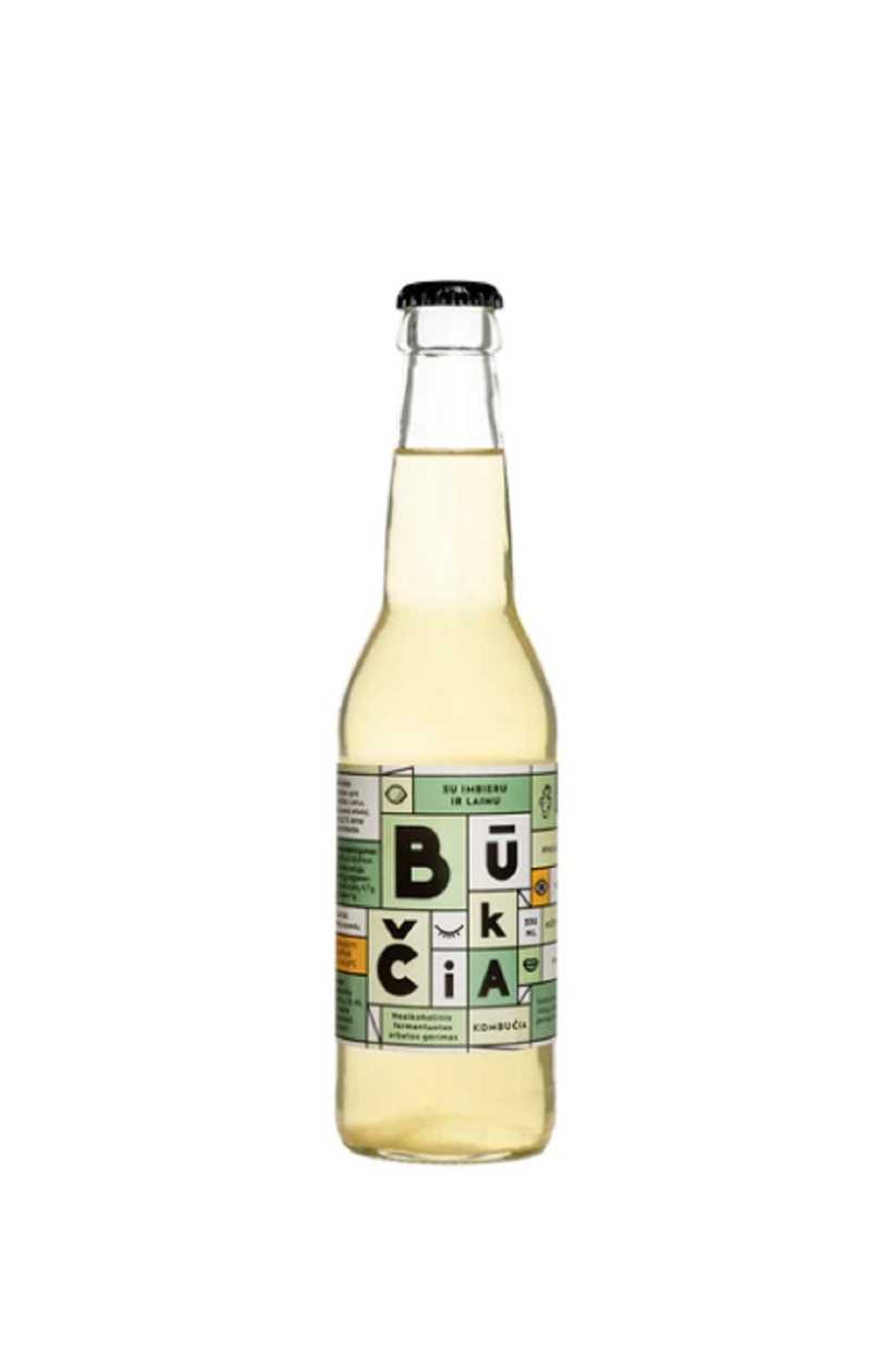 Kombučia Su imbieru ir laimu, BūkČia 330 ml.