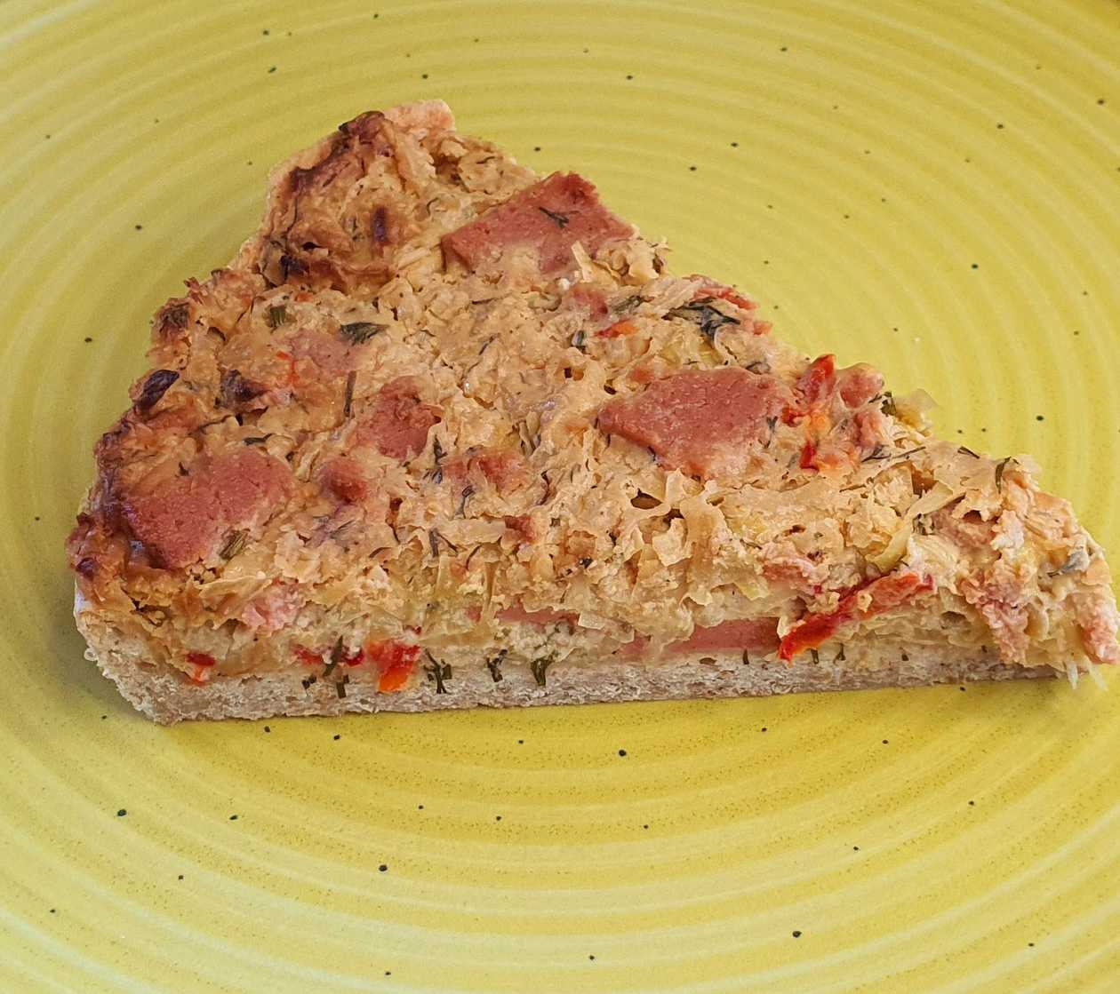 Vegan chorizo and cabbage quiche