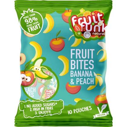 "FruitFunk" Bananų ir persikų gabalėliai (10x10 g)