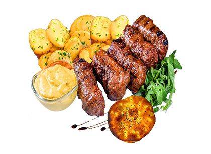 Grilled minced meat rolls meal