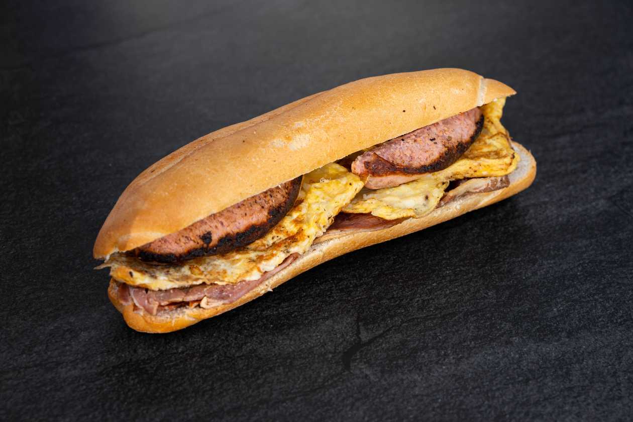 Bacon, Omelette, & Sausage Baguette