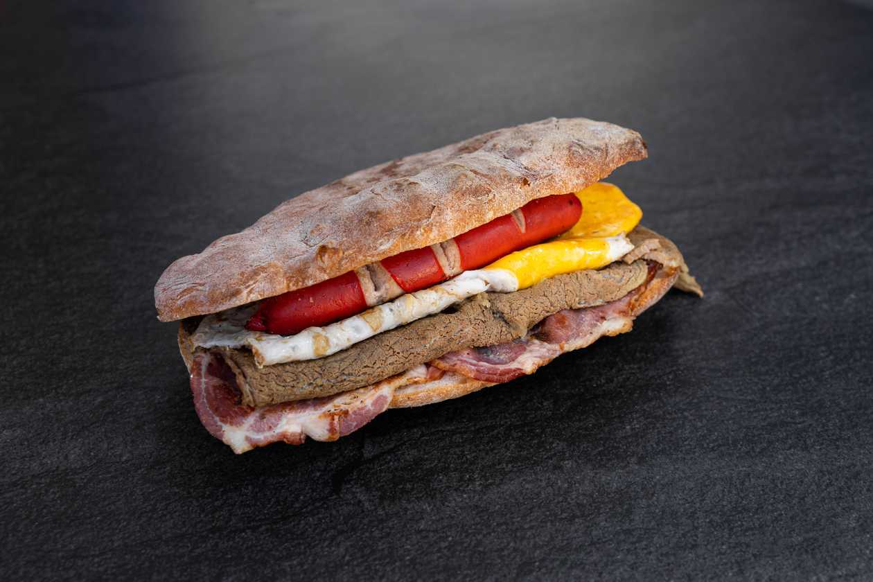 Beef, Bacon, Egg, & Frankfurter Ciabatta