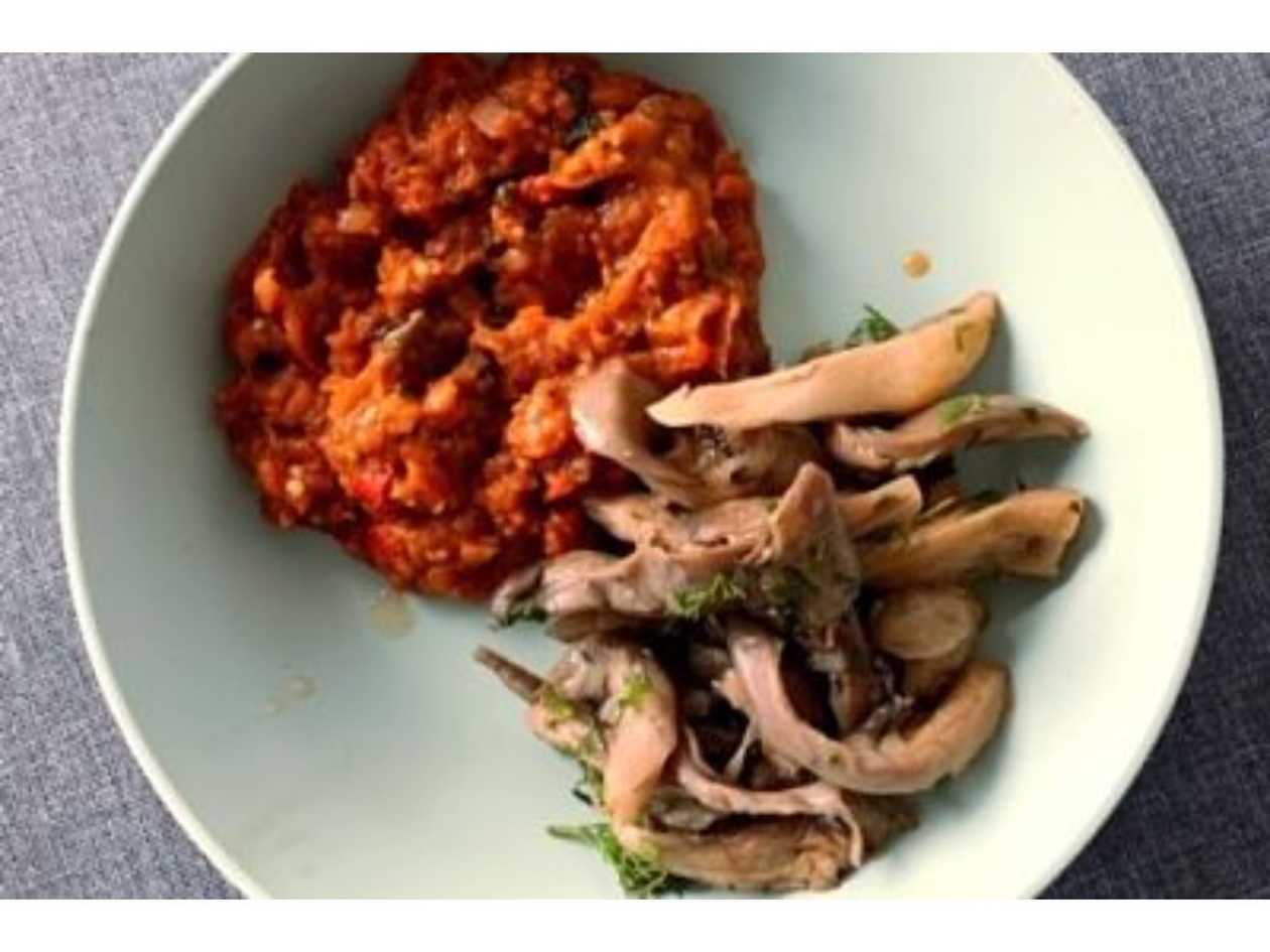 Grill ciuperci pleurotus cu zacuscă - vegan