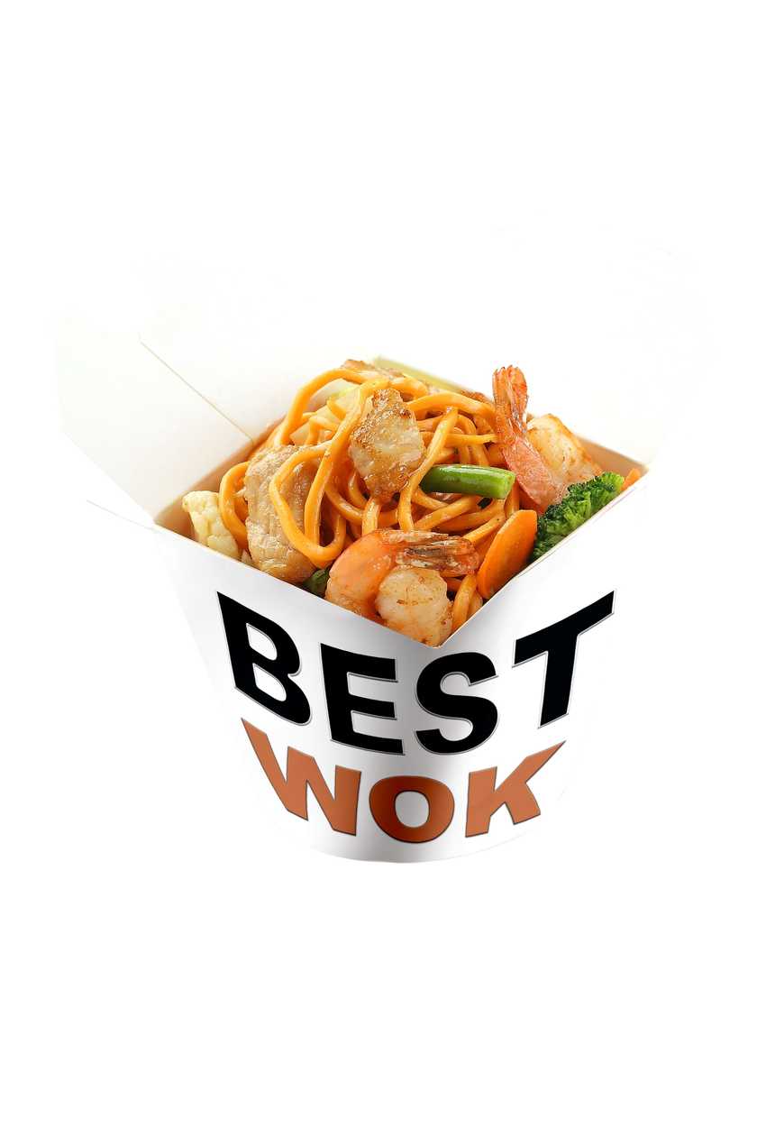 Яєчна локшина з куркою, креветкою, овочами та соусом Пекін