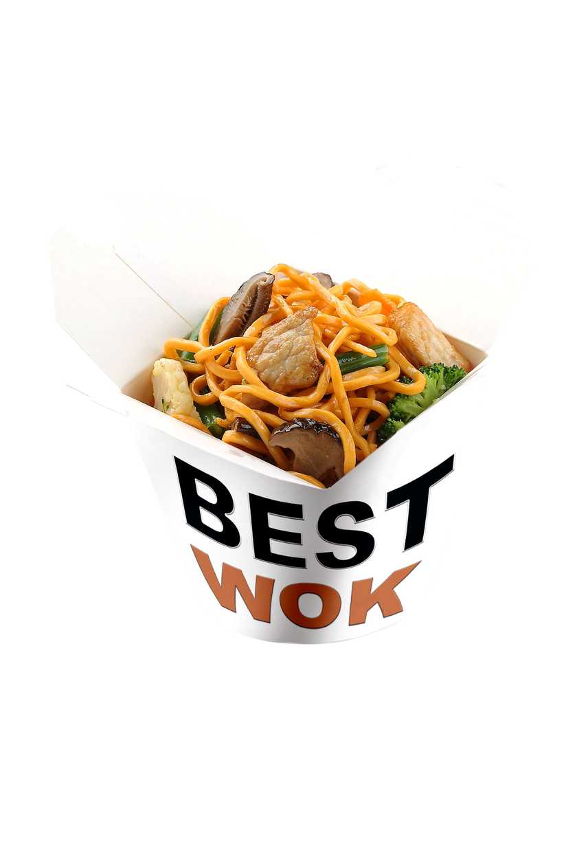 Яєчна локшина з куркою, овочами, грибами шиїтаке в соусі Токіо