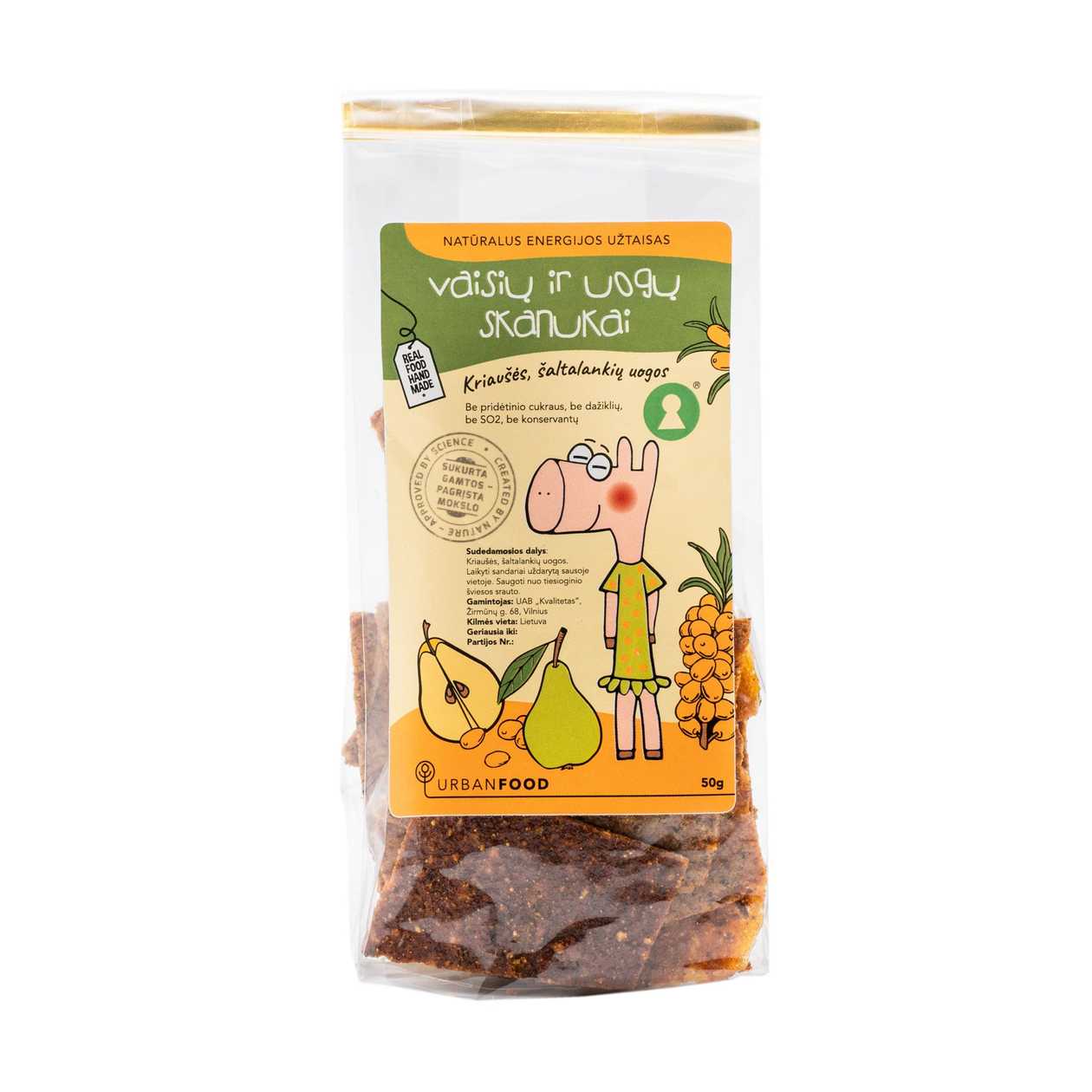 Vaisių ir uogų skanukai, kriaušės, šaltalankių uogos, Urbanfood, 50g.