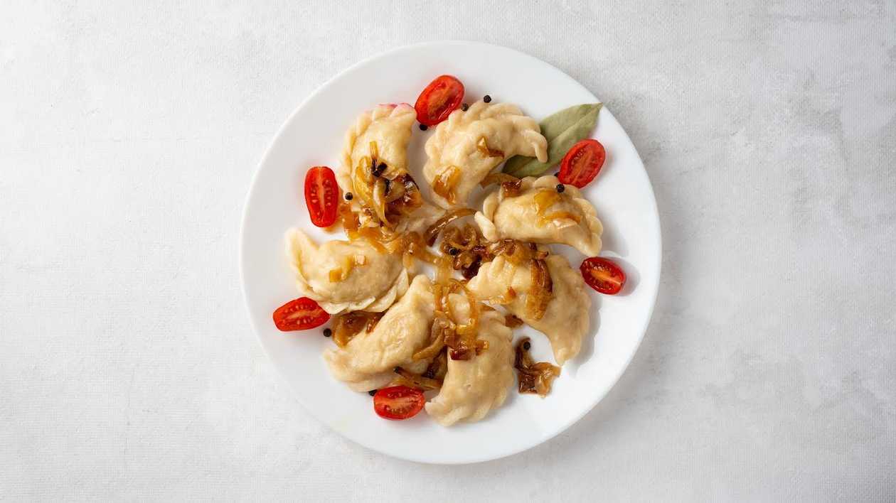 Ukrainian Dumplings with Boiled Potatoes, Cottage Cheese and Fried Onions
