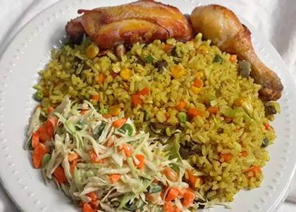 Fried Rice with Chicken and Coleslaw