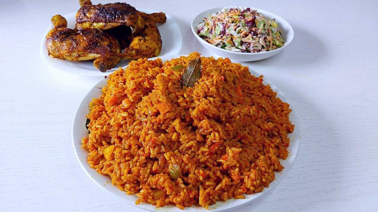 Jollof Rice with Chicken and Coleslaw