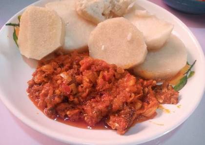 Boiled Yam with Chicken Stew