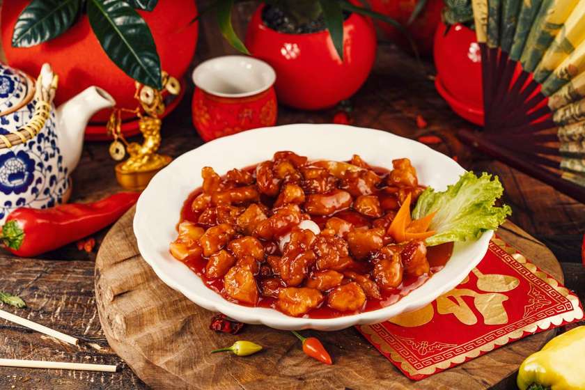 K9-Salmon Fillets In A Sweet-Sour Sauce With Pineapple And Lichi "Gulao"
