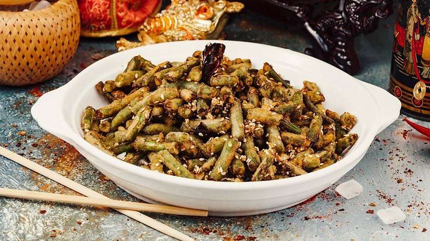 C16-Fried Beans With Sesame Seeds And Hot Chili.