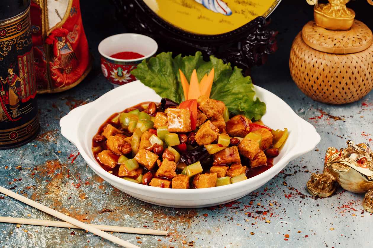 C18-Gumbao fried Tofu,peanut,paprika,sweet and spicy sauce
