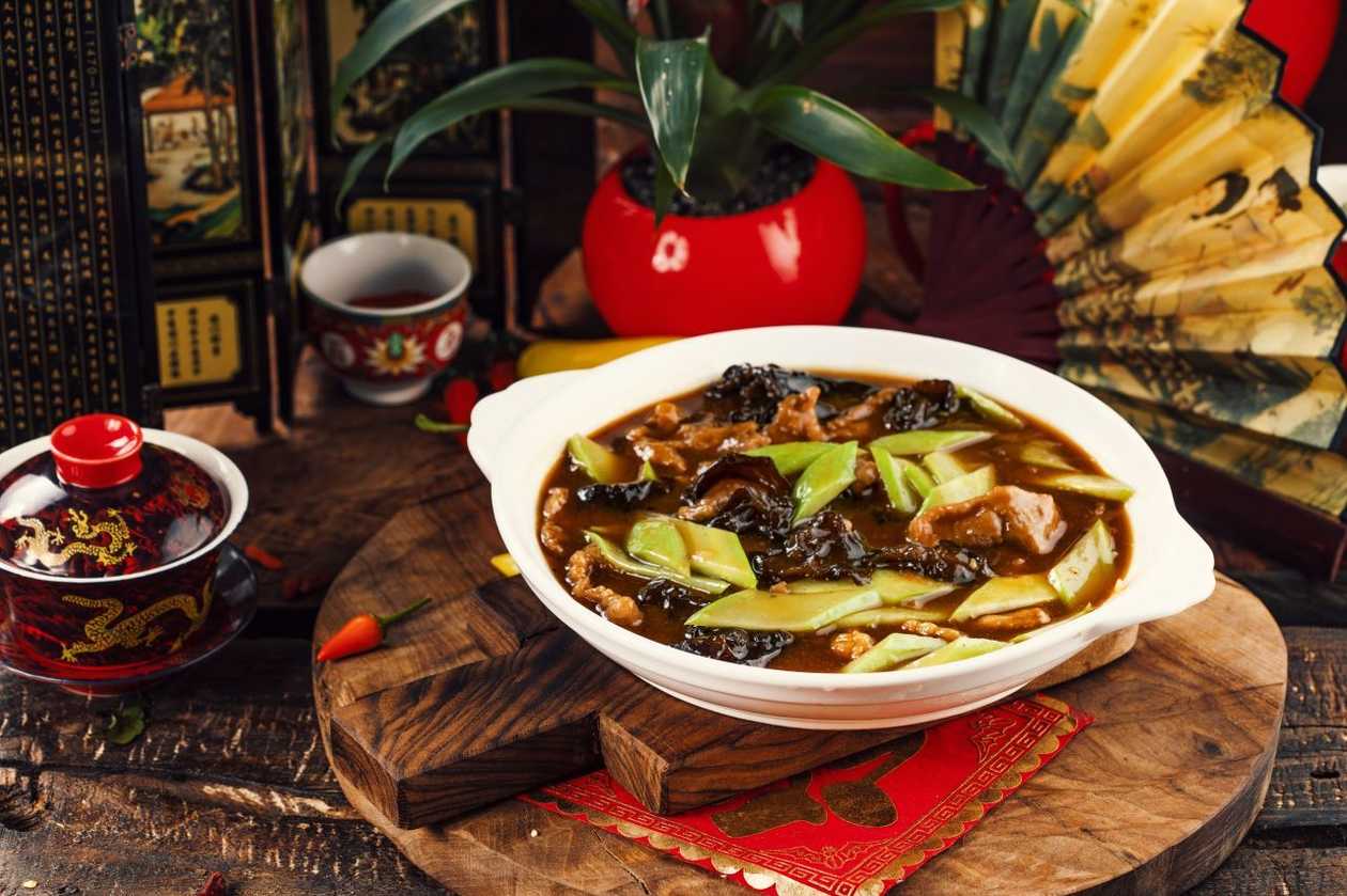 Y2-fried duck fillet with wood ear mushroom and cucumber in soy sauce