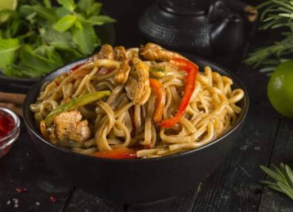 Wok with seafood